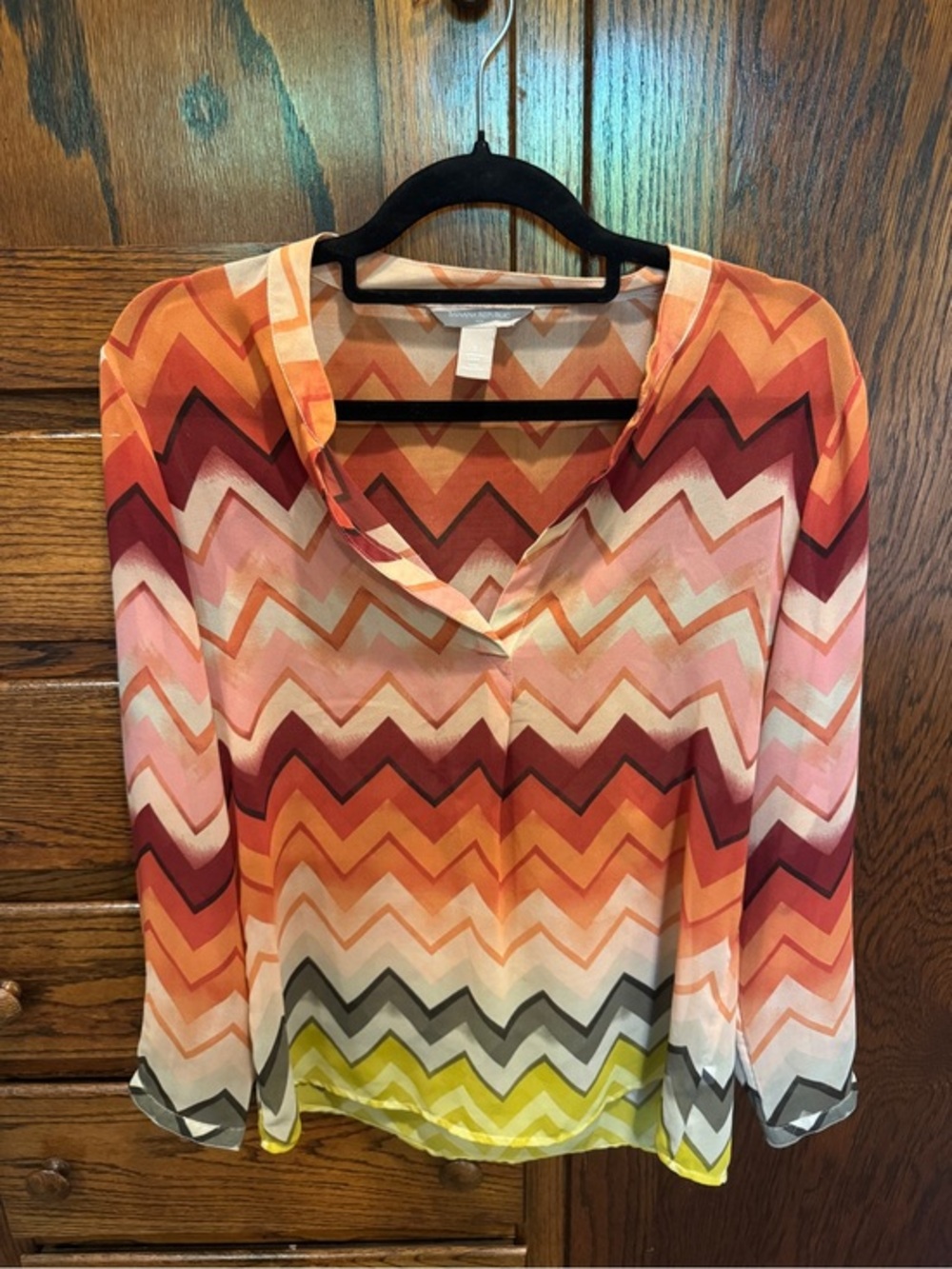 Chevron Print Long-Sleeve Blouse in Multicolor